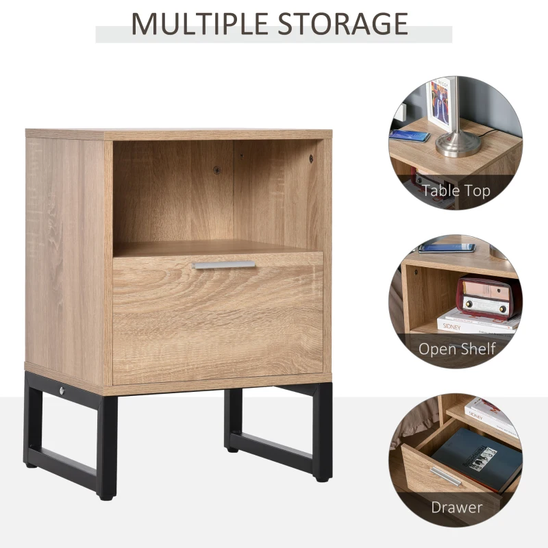 HOMCOM Bedside Table with Drawer and Shelf, Living Room End Table, Bedroom Nightstand