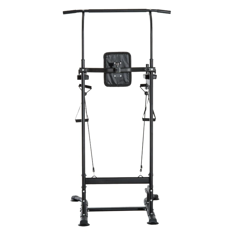 HOMCOM Krachtstation met optrekstang, multifunctioneel dipstation, trainingsapparaat voor thuis, staal, zwart, 124 x 86 x 172–224 cm
