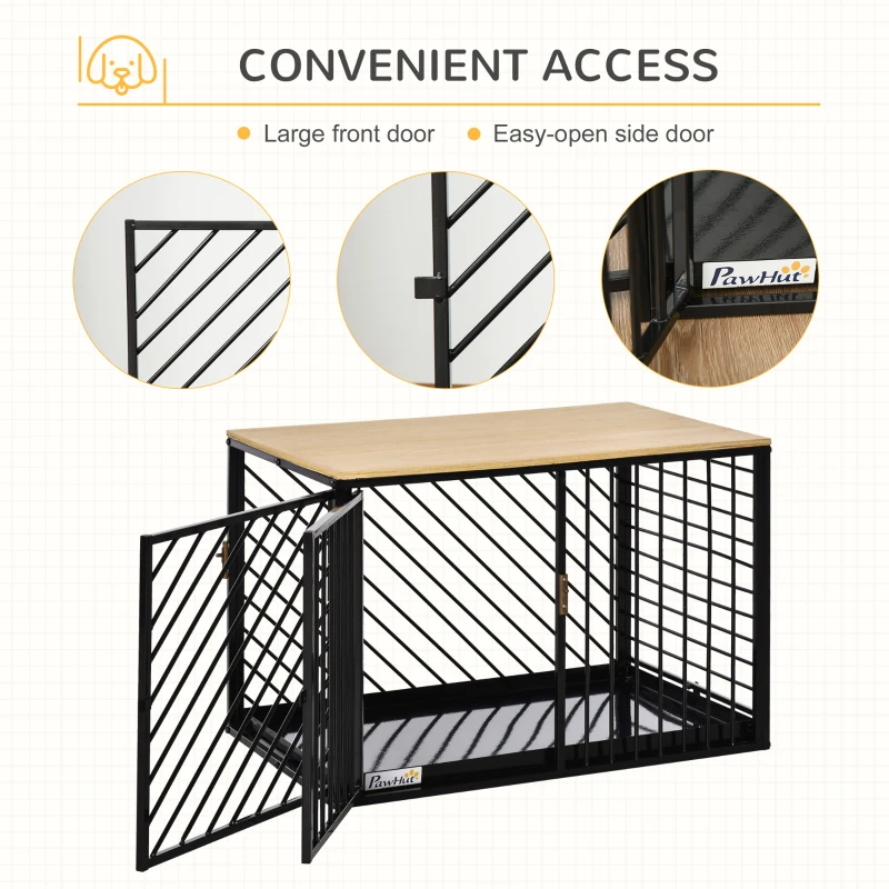 PawHut Heavy Duty Steel Small- Medium Dog Crate w/ Tray Black 76L x 48W x 53H cm