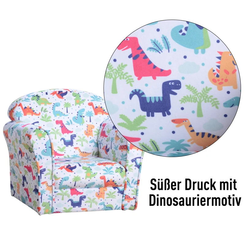 HOMCOM kinderstoel mini stoel kinderbank stoffen stoel gestoffeerde stoel voor kinderen kindermeubels dino's in de jungle 3-9 jaar flanel + hout + schuimstof 50 x 39 x 44 cm