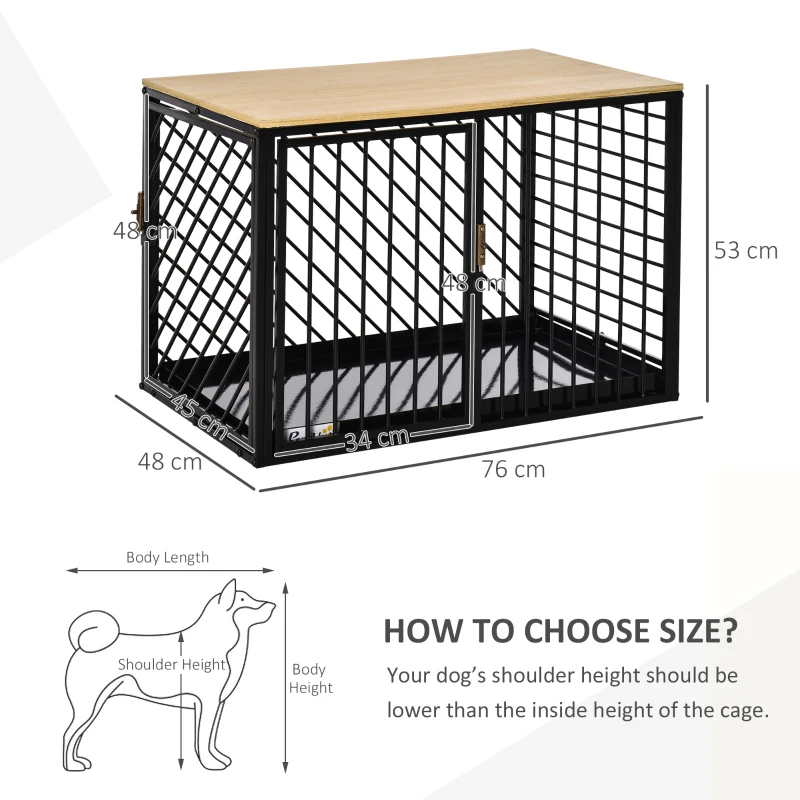 PawHut Heavy Duty Steel Small- Medium Dog Crate w/ Tray Black 76L x 48W x 53H cm