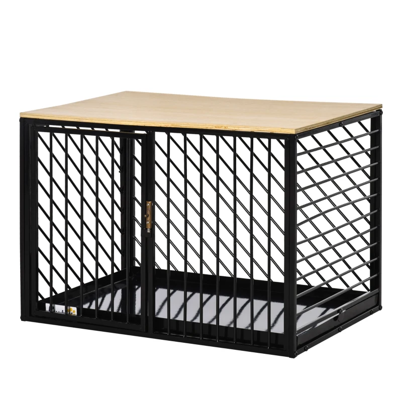 PawHut Heavy Duty Steel Small- Medium Dog Crate w/ Tray Black 76L x 48W x 53H cm
