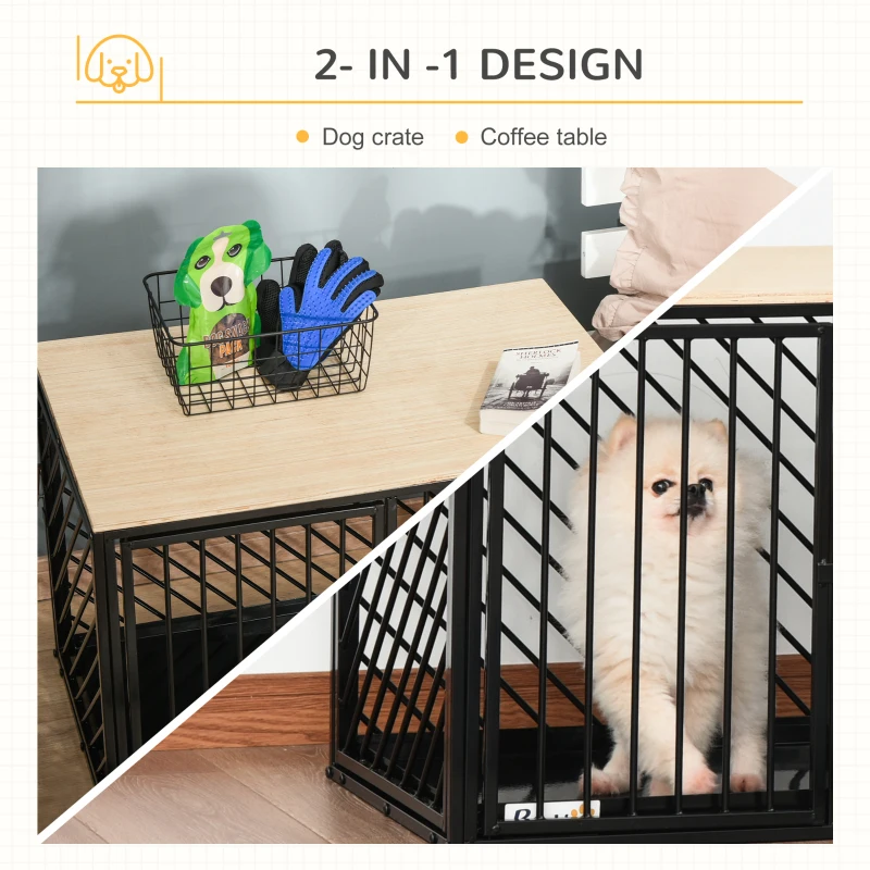 PawHut Heavy Duty Steel Small- Medium Dog Crate w/ Tray Black 76L x 48W x 53H cm