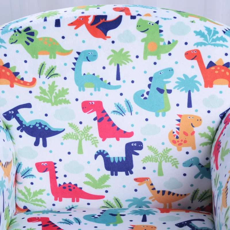 HOMCOM kinderstoel mini stoel kinderbank stoffen stoel gestoffeerde stoel voor kinderen kindermeubels dino's in de jungle 3-9 jaar flanel + hout + schuimstof 50 x 39 x 44 cm