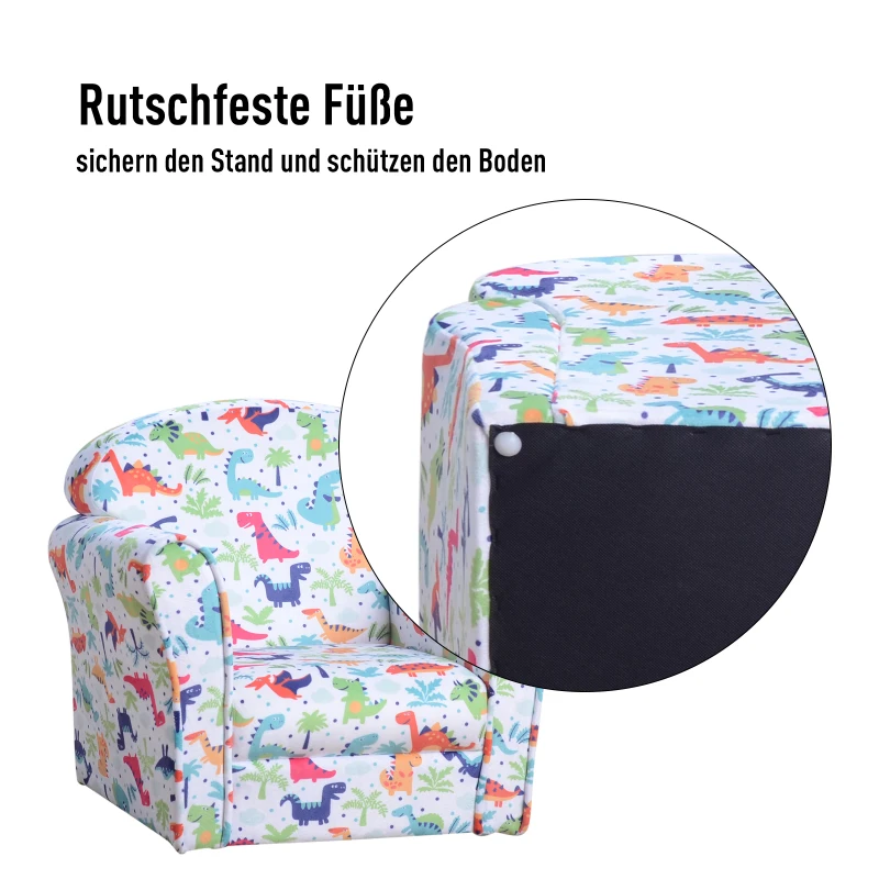 HOMCOM kinderstoel mini stoel kinderbank stoffen stoel gestoffeerde stoel voor kinderen kindermeubels dino's in de jungle 3-9 jaar flanel + hout + schuimstof 50 x 39 x 44 cm