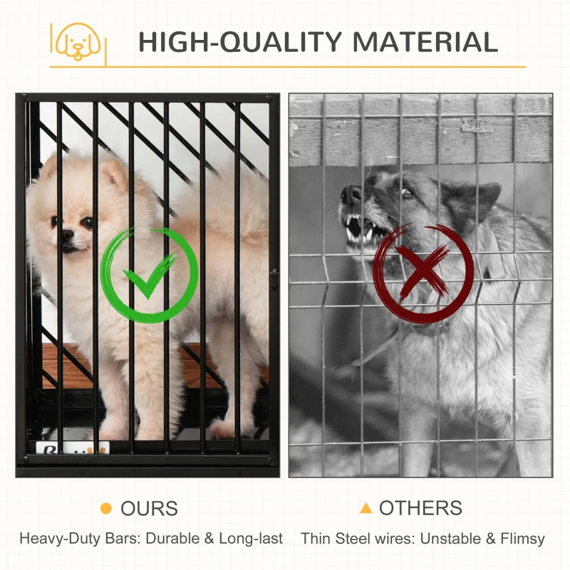 PawHut Heavy Duty Steel Small- Medium Dog Crate w/ Tray Black 76L x 48W x 53H cm