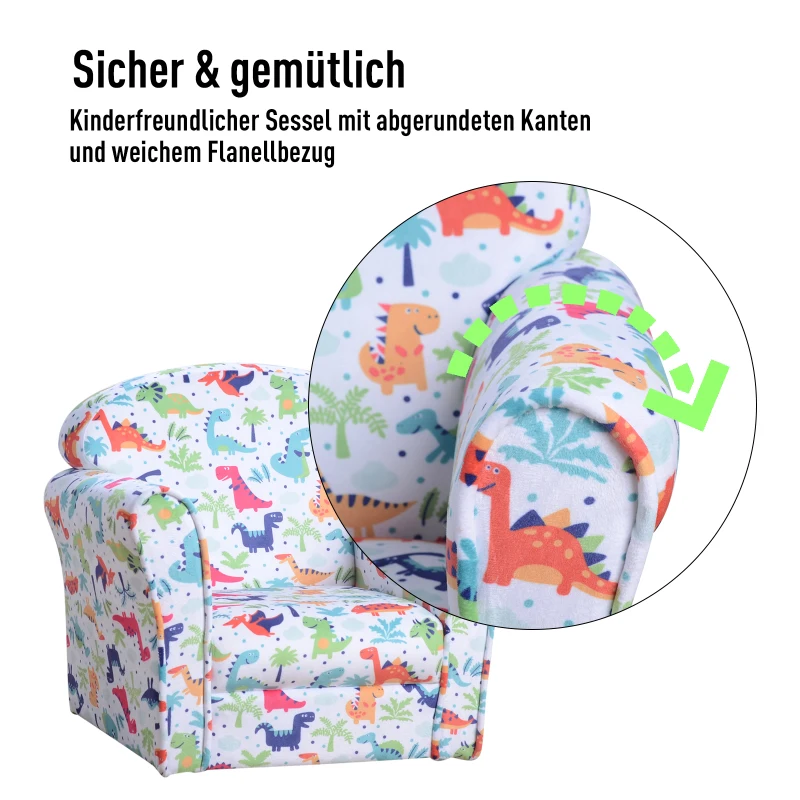 HOMCOM kinderstoel mini stoel kinderbank stoffen stoel gestoffeerde stoel voor kinderen kindermeubels dino's in de jungle 3-9 jaar flanel + hout + schuimstof 50 x 39 x 44 cm