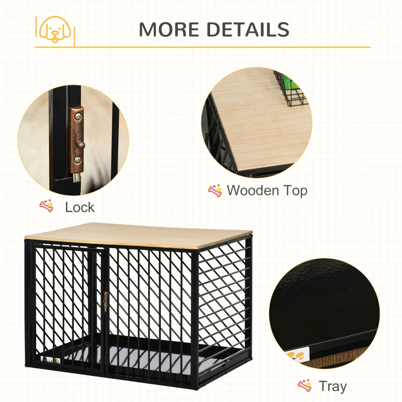 PawHut Heavy Duty Steel Small- Medium Dog Crate w/ Tray Black 76L x 48W x 53H cm