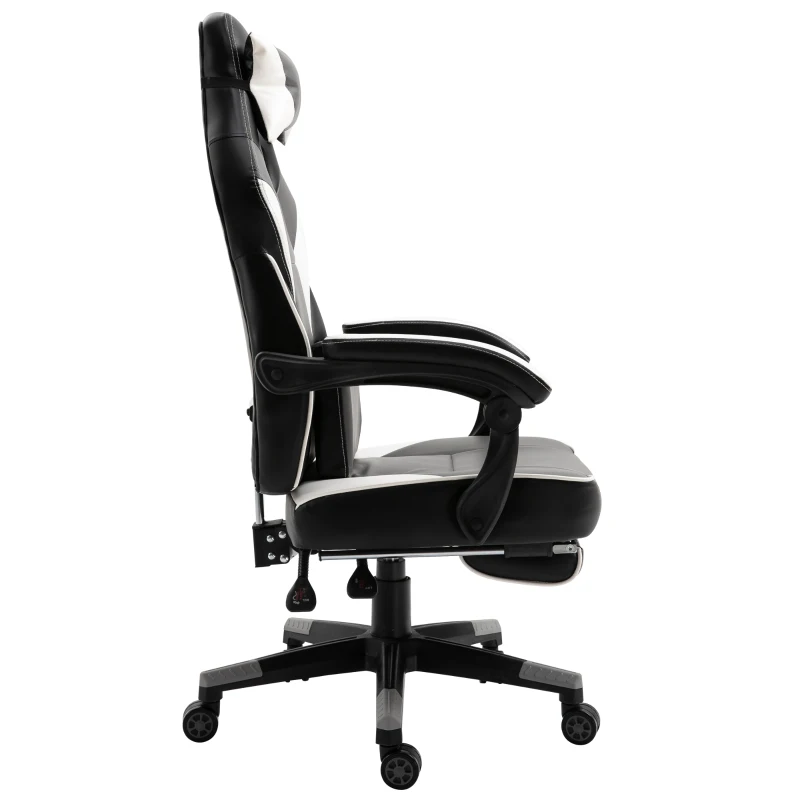 Vinsetto ergonomische bureaustoel, gaming stoel, draaistoel, kunstleer, grijs, wit, zwart, 68 x 70 x 120-127 cm