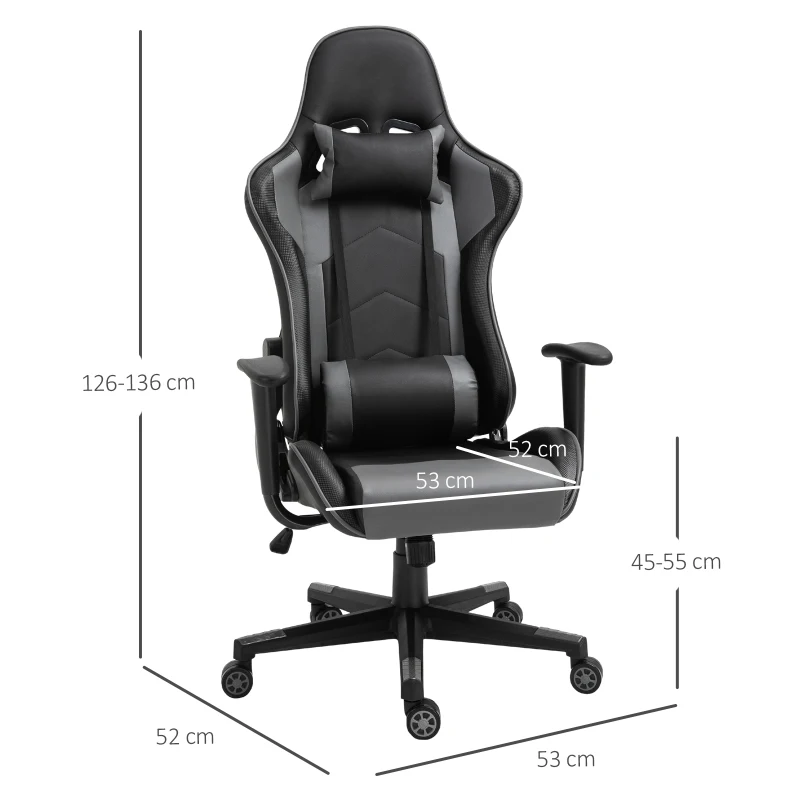Vinsetto ergonomische bureaustoel, gaming stoel, draaistoel, kunstleer, schuimstof, MDF, zwart, 67,5 x 56 x 126-136 cm bureaustoel stoel kunstleer schuimstof MDF zwart | Aosom.de