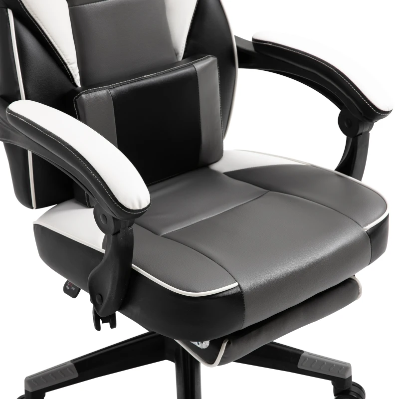 Vinsetto ergonomische bureaustoel, gaming stoel, draaistoel, kunstleer, grijs, wit, zwart, 68 x 70 x 120-127 cm