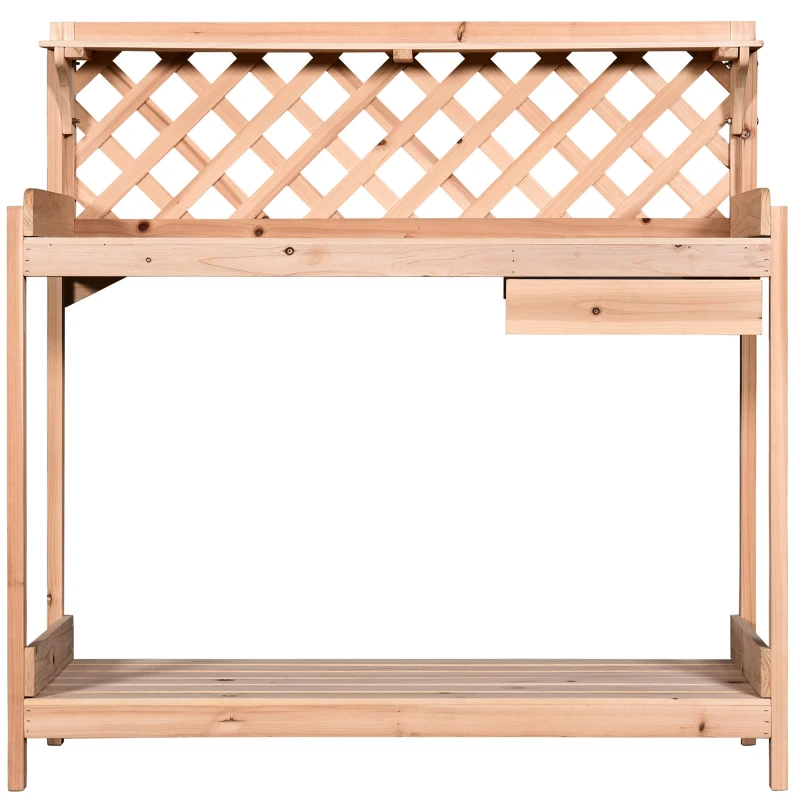 Outsunny® Stół do Sadzenia Roślin Ogrodowy na Taras Balkon 2 Półki Szuflada Lite Drewno