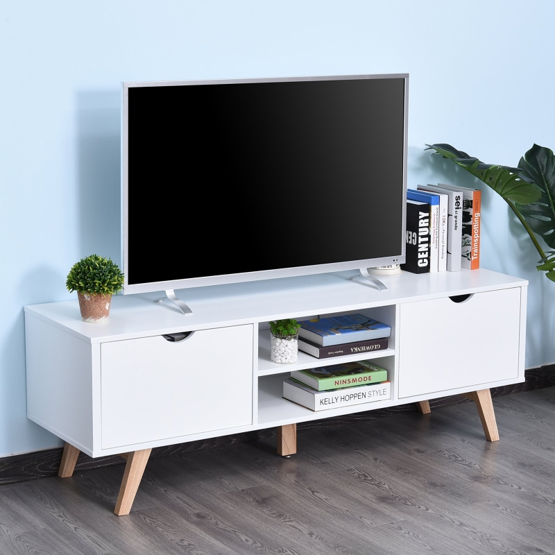 HOMCOM Szafka RTV, Komoda pod telewizor, Szafka z szufladami i otwartymi półkami, MDF, biały, 150 x 39 x 50 cm