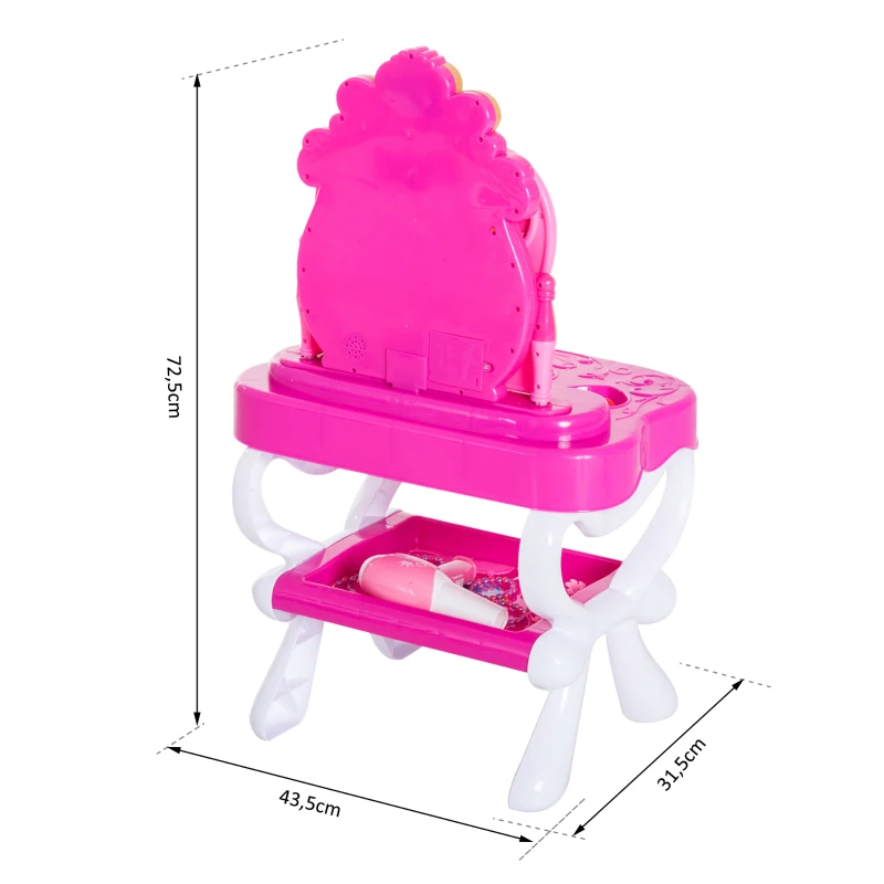 HOMCOM TOALETKA Z KRZESEŁKIEM RAMKĄ NA ZDJĘCIA MUZYKĄ ŚWIATEŁKA różowa