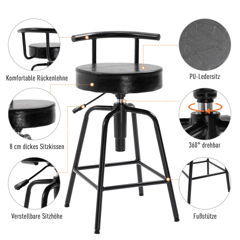 HOMCOM® STOŁEK BAROWY HOKER Z SIŁOWNIKIEM PNEUMATYCZNYM REGULACJA WYSOKOŚCI