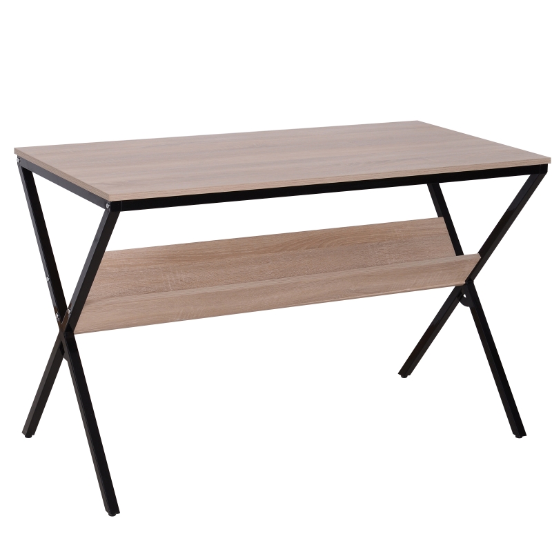 HOMCOM® BIURKO KOMPUTEROWE PC LAPTOP 1 x PÓŁKA drewno + metal naturalny + czarny 120 x 60 x 76 cm
