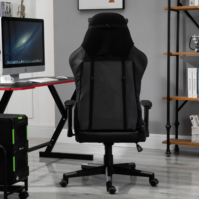 Ergonomiczne krzesło do gier, krzesło biurowe z funkcją przechylania, z regulacją wysokości, czarne