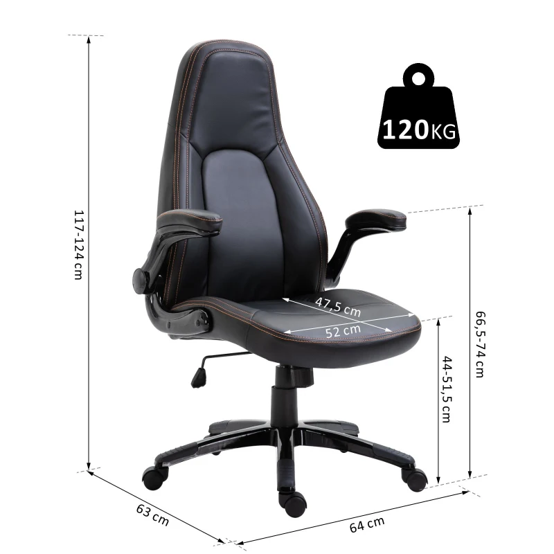 Vinsetto® Fotel Biurowy Komputerowy Regulacja Wysokości Funkcja Kołysania Obrotowy 360° PU Kawowy 64 X 63 X 117-124 cm