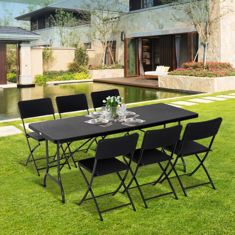 Outsunny STÓŁ KEMPINGOWY PIKNIKOWY GRUPOWY 7-CZĘŚCIOWY SKŁADANY Czarny