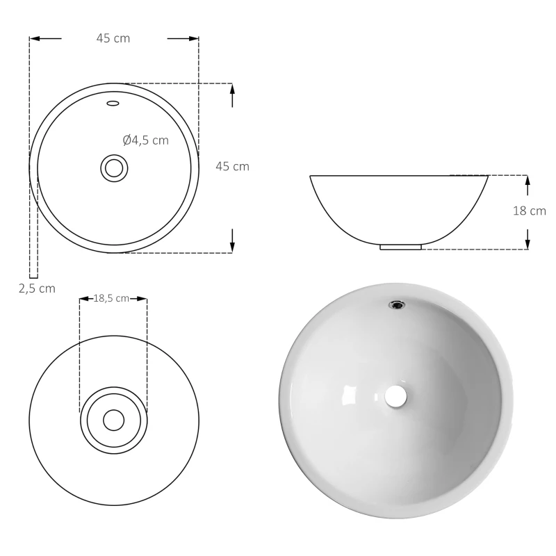Umywalka Umywalnia Umywalka nablatowa owalna ceramiczna Ø 45 x wys. 18 cm