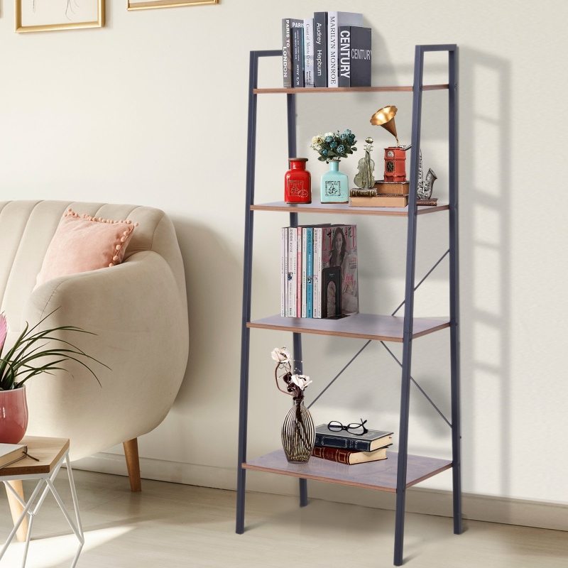 HOMCOM® REGAŁ STOJĄCY NA KSIĄŻKI KWIATY DREWNO VINTAGE 4 PÓŁKI