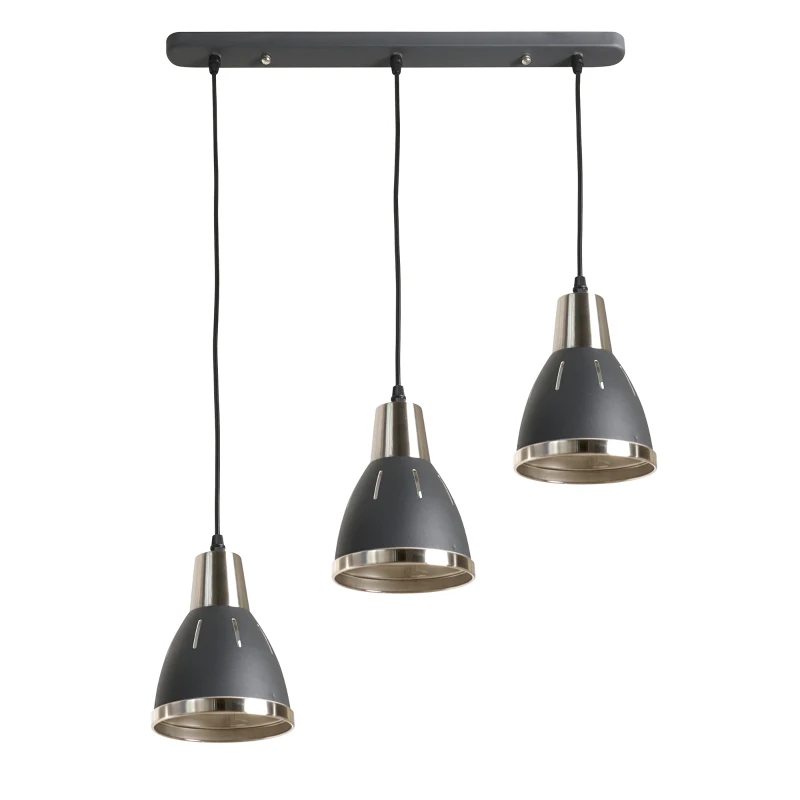 HOMCOM® ZESTAW 3 LAMP SUFITOWYCH WISZĄCYCH E27 40W METAL czarny ∅13 x W16 cm