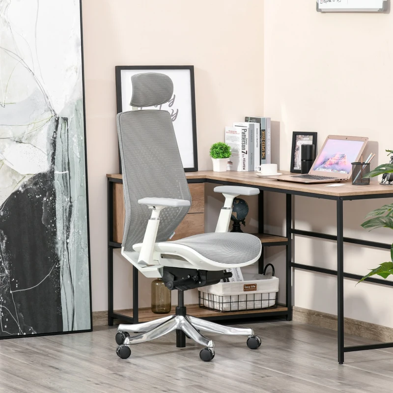 Krzesło biurowe Vinsetto krzesło obrotowe z zagłówkiem regulowany kąt jasnoszare pianka nylon poliester 65 x 68 x 117-125 cm