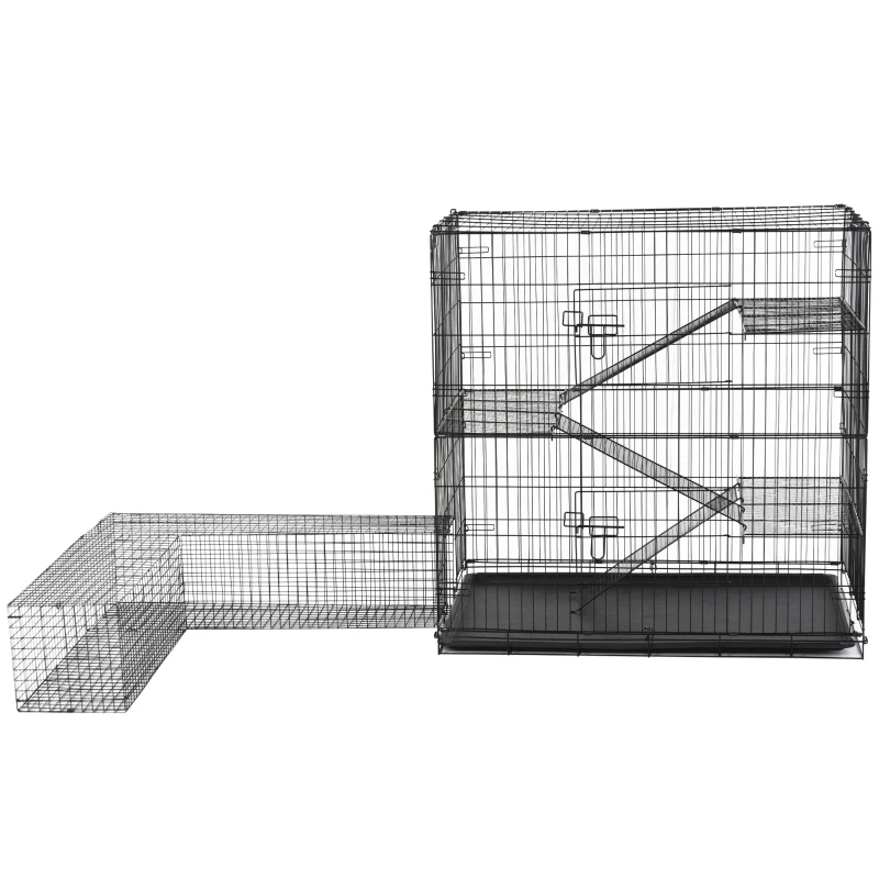 Klatka dla małych zwierząt, klatka dla gryzoni z tunelem w kształcie litery L, klatka dla zwierząt, stal + PP, 200 x 120 x 120 cm