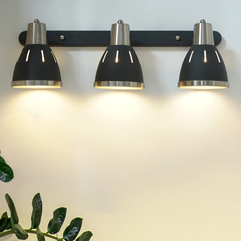 HOMCOM® KINKIET ZESTAW 3 REFLEKTORÓW ŚCIENNYCH OBROTOWA LAMPA czarna