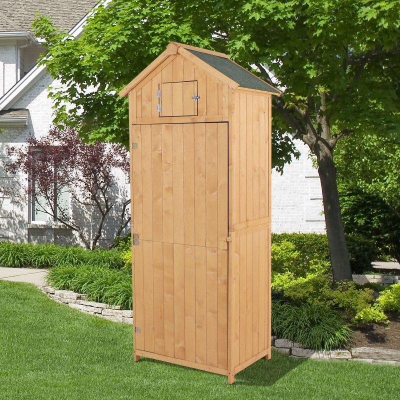 Outsunny® Domek Ogrodowy Narzędziownia Szopa z Półkami Dach Asfaltowy Okno Drewniany Naturalny 77 X 54,2 X 179 cm