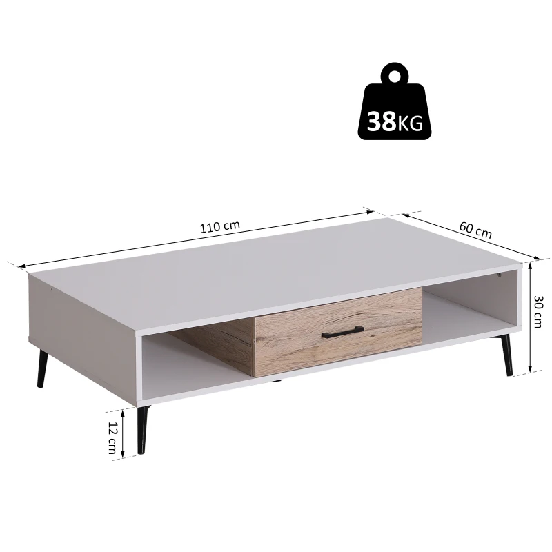 HOMCOM® ŁAWA STOLIK KAWOWY 1 x SZUFLADA 3 x PÓŁKI drewno 110 x 60 x 30 cm