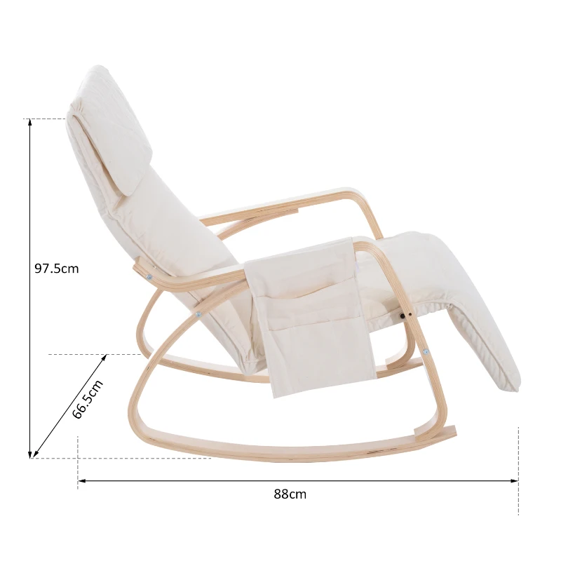 HOMCOM® KRZESŁO FOTEL BUJANY WYPOCZYNKOWY Drewno Kremowy