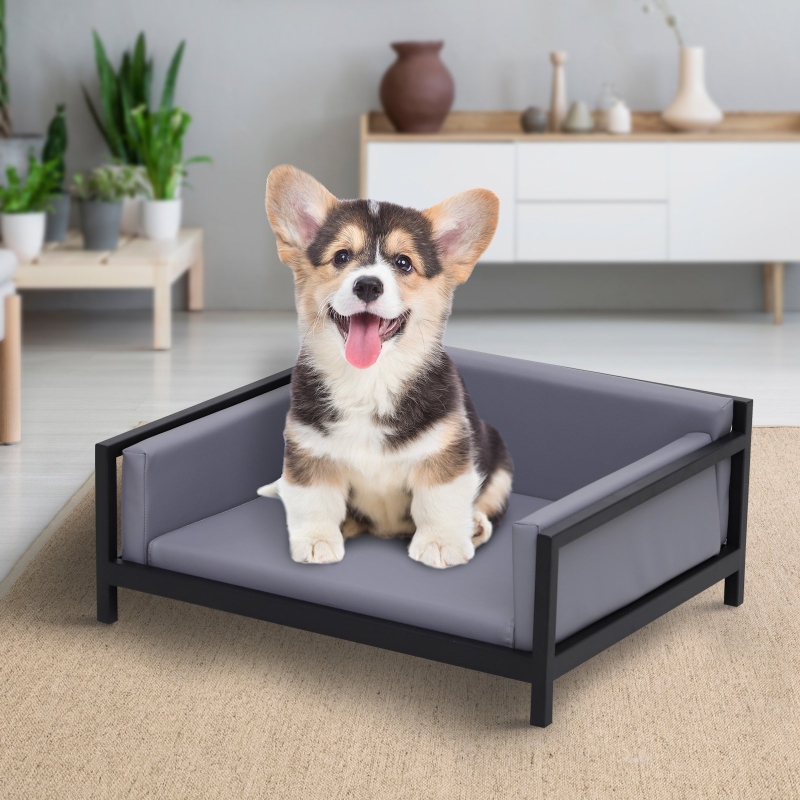 PawHut® Sofa Łóżko dla Psa Legowisko dla Zwierząt Domowych Mata dla Psa Ekoskóra Czarna