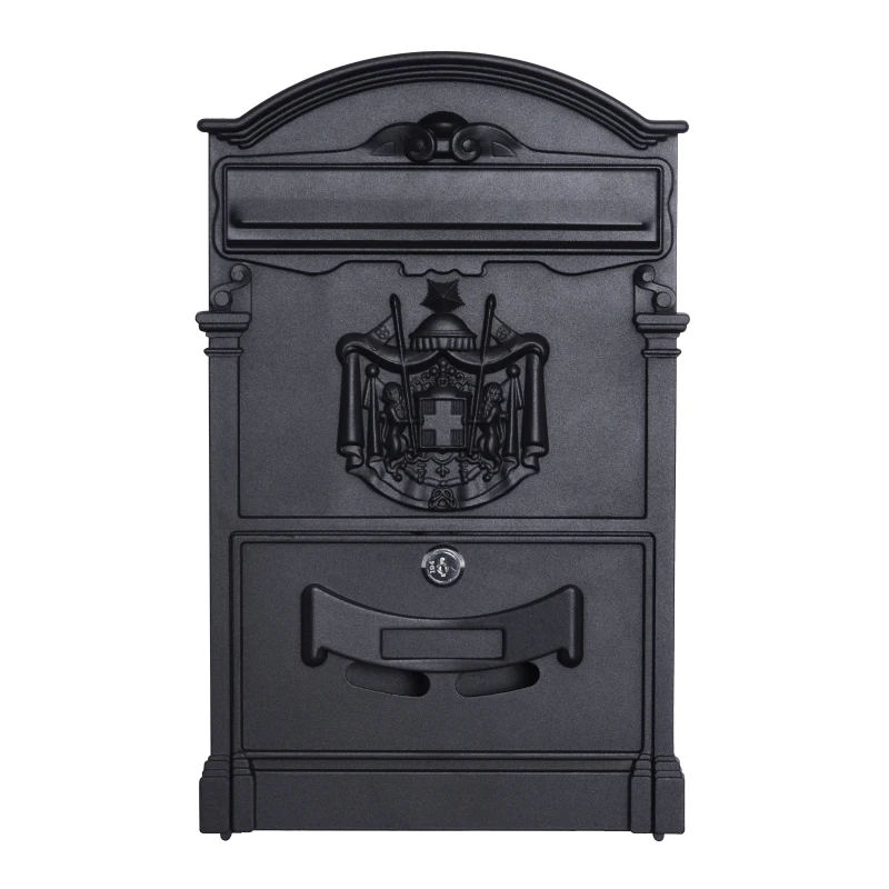 HOMCOM® SKRZYNKA NA LISTY ZAMYKANA Z OCHRONNĄ KLAPKĄ 2 KLUCZE ALUMINIOWA czarna 25,5 x 8,5 x 41 cm