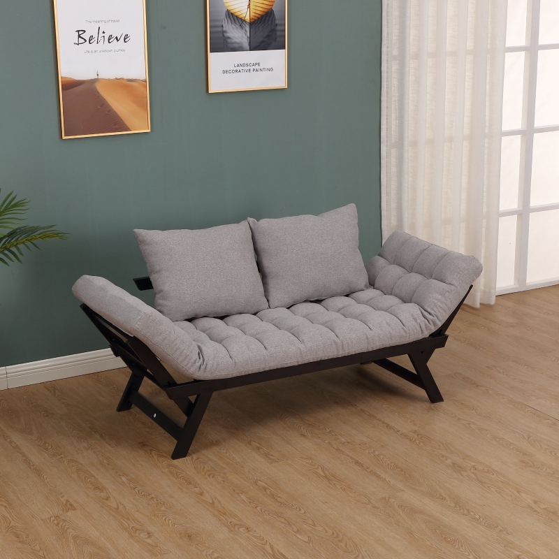 Sofa rozkładana sofa duwosobowa materiałowa szezlong metalowy len jasnoszary 155 x 65 x 57 cm HOMCOM®