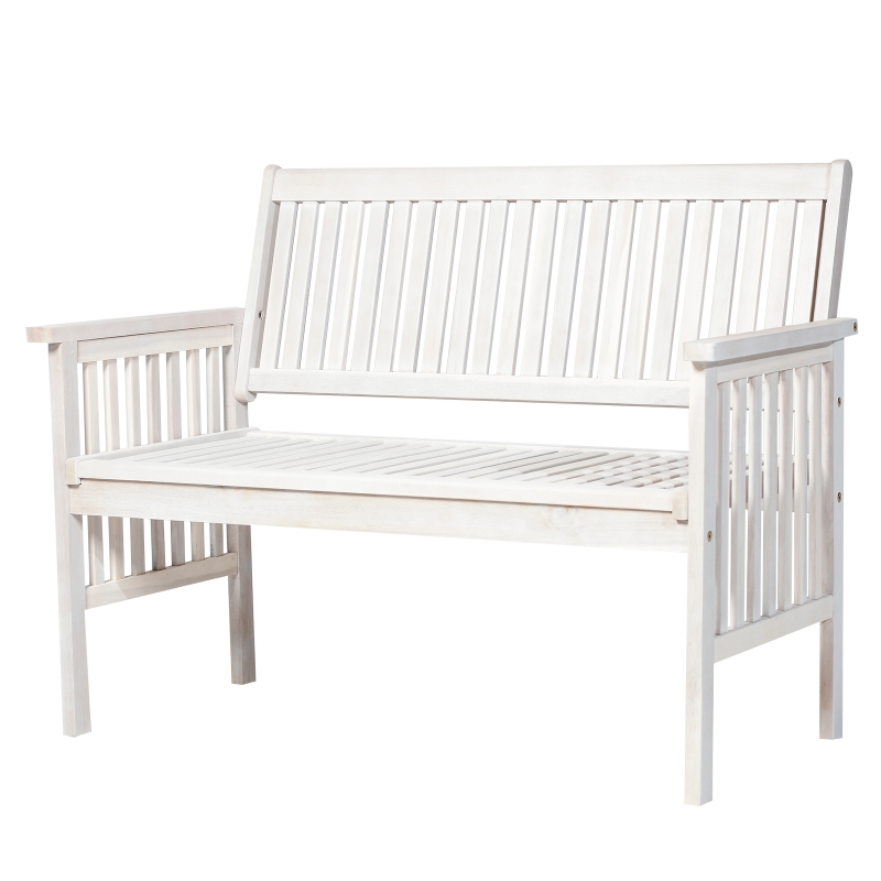 Outsunny® ŁAWKA OGRODOWA DREWNIANA Z PODŁOKIETNIKAMI STYL DWORKOWY 2-osobowa drewno akacjowe biała 117 x 63 x 90 cm