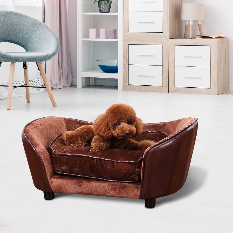 PawHut MATA ŁÓŻKO SOFA DLA PSA Z PODUSZKĄ I TYLNĄ KIESZENIĄ kolor kawowy