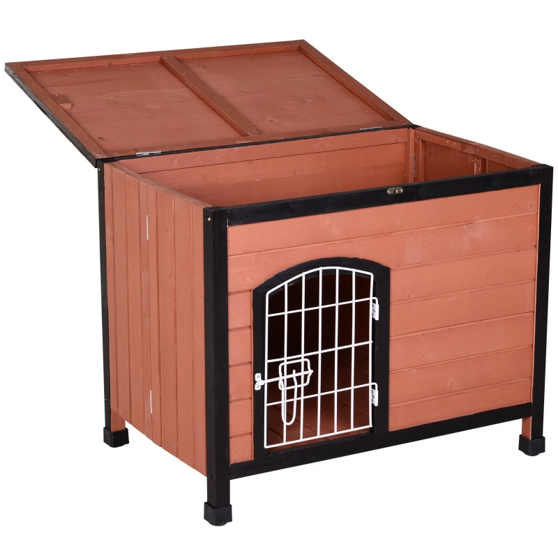 PawHut® Domek dla Psa Buda z Drzwiczkami z Drutu Otwierany Dach Lite Drewno