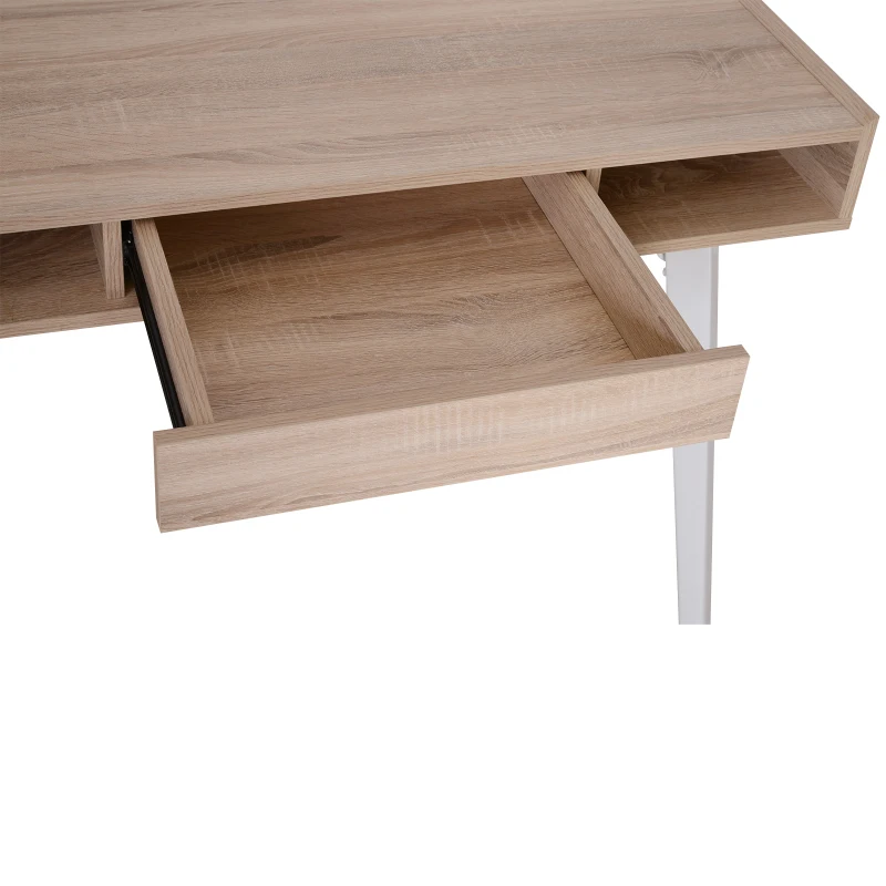 HOMCOM® BIURKO KOMPUTEROWE PC LAPTOP OTWORY NA KABLE drewno + metal naturalny + biały 100 x 60 x 77 cm