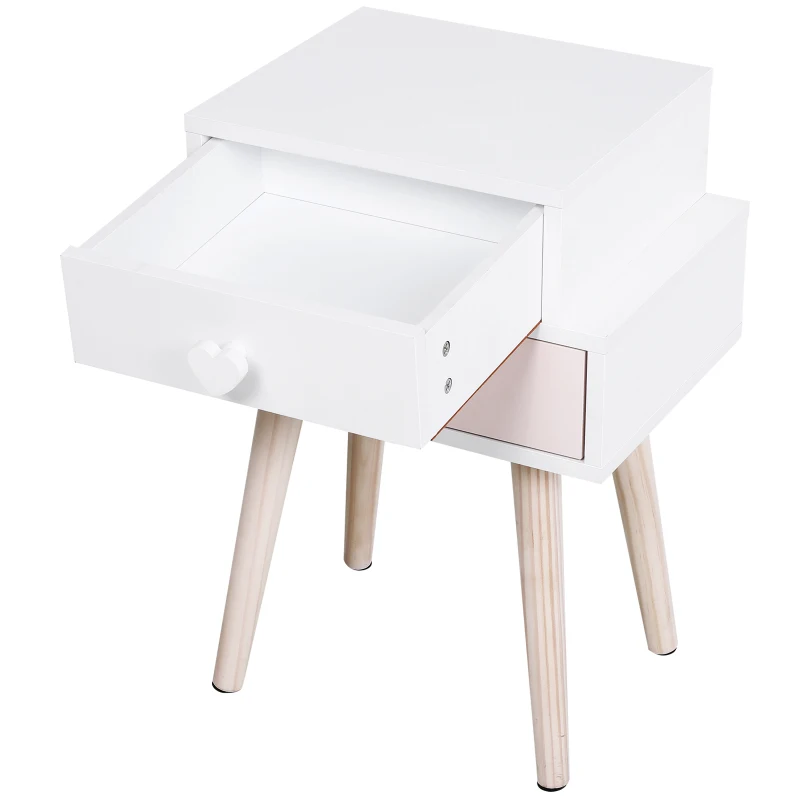 HOMCOM® Szafka Nocna Do Pokoju Dziecięcego Zestaw 2 Szafek 2 Szuflady Płyta MDF Różowa