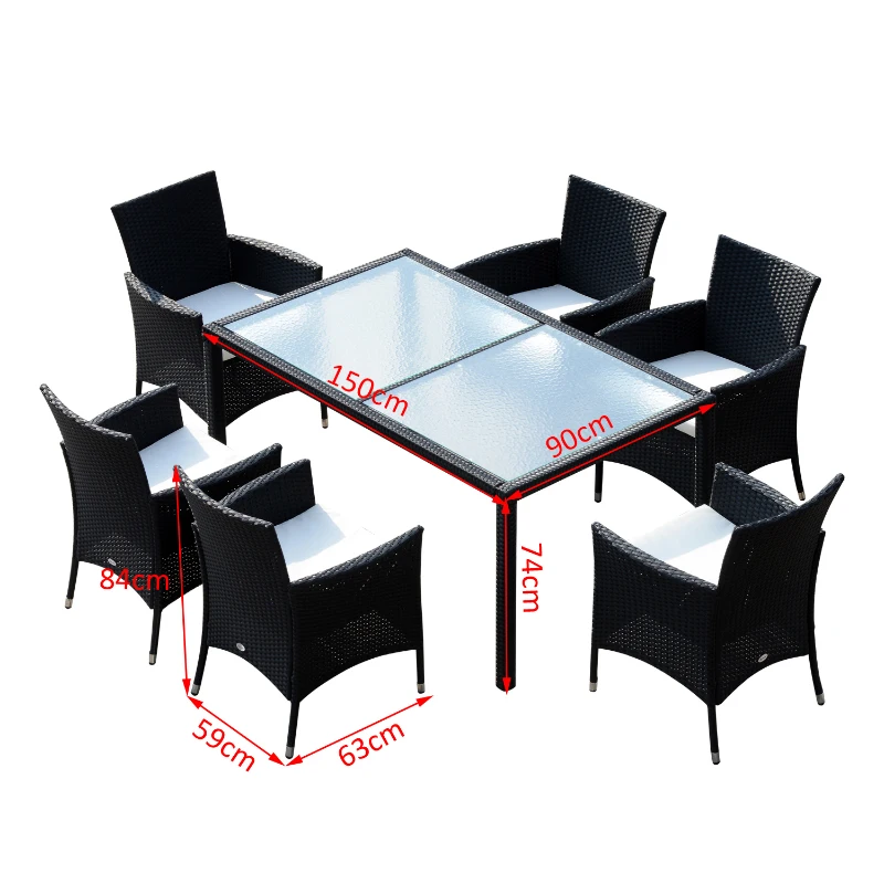 Outsunny ZESTAW MEBLI RATTANOWYCH 7 SZT. czarno- kremowe