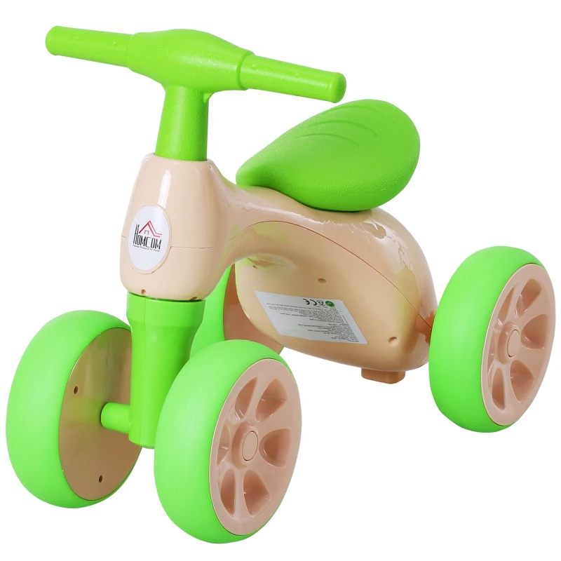 Homcom® Rower Biegowy Równowaga Bike 18-36 Miesięcy Dźwięk „bb” Cichy & Bezpieczny PP Zielony 57 X 33,5 X 42,5 cm