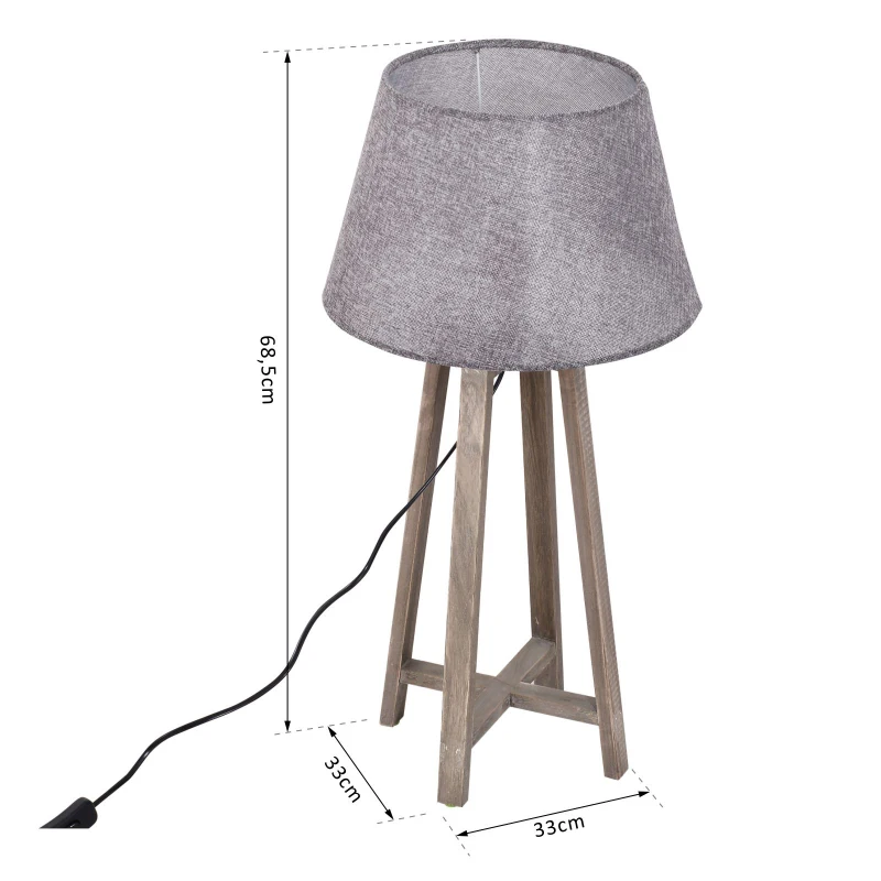 HOMCOM® LAMPKA STOŁOWA NOCNA STOJĄCA KLOSZ drewno szara 40 W styl skandynawski