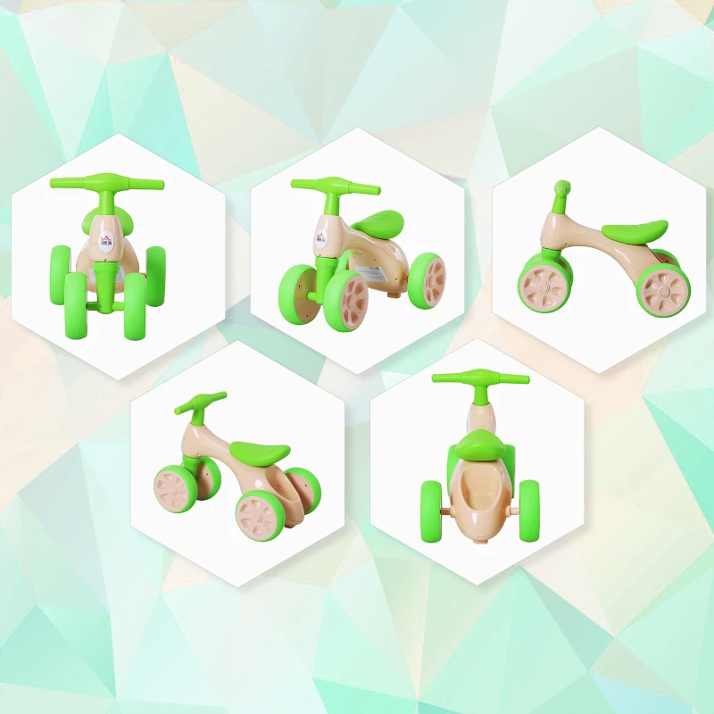 Homcom® Rower Biegowy Równowaga Bike 18-36 Miesięcy Dźwięk „bb” Cichy & Bezpieczny PP Zielony 57 X 33,5 X 42,5 cm