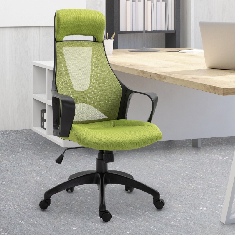 Vinsetto® FOTEL BIUROWY GAMINGOWY OBROTOWY REGULACJA WYSOKOŚCI FUNKCJA KOŁYSANIA tkanina piankowa zielony 64 x 61,7 x 116–125 cm