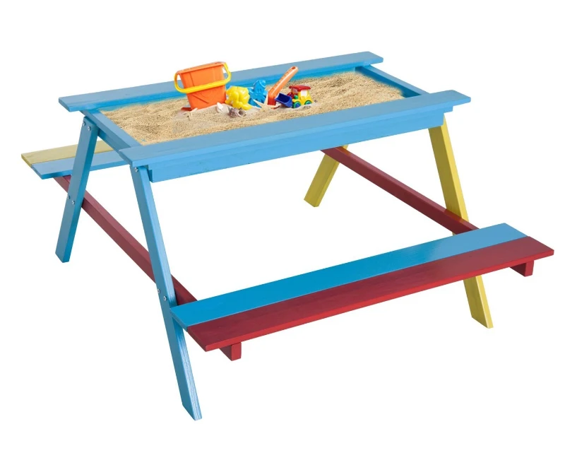 HOMCOM STOLIK PIASKOWNICA DLA DZIECI Z ŁAWECZKAMI DREWNIANY kolorowy