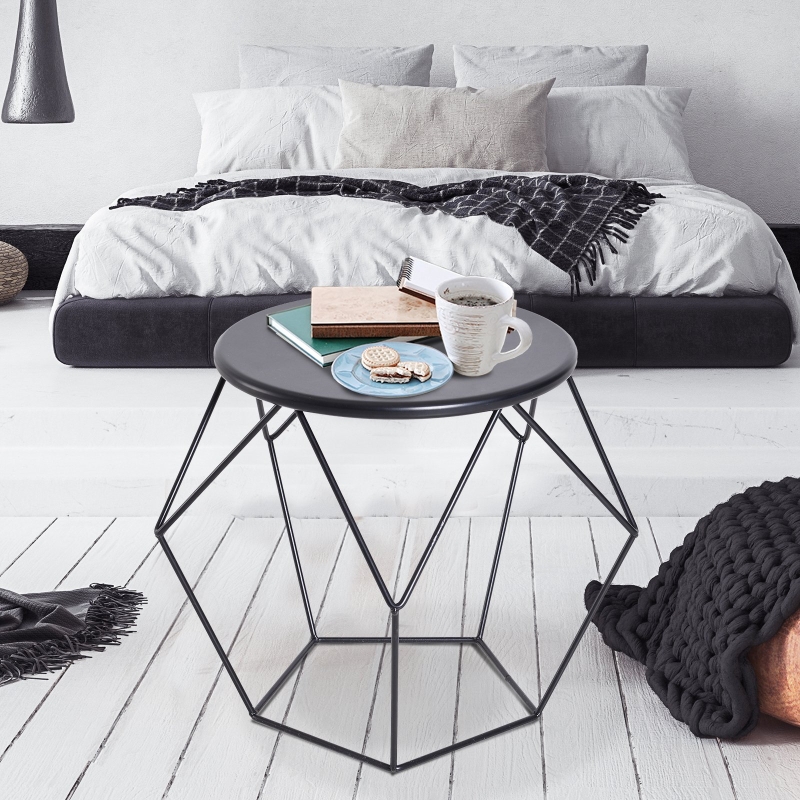 HOMCOM® STOLIK KAWOWY NOCNY OKRĄGŁY Z METALOWYM KOSZEM