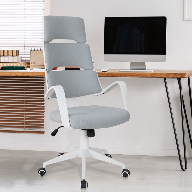 Vinsetto® FOTEL BIUROWY OBROTOWY SZEFA ODCHYLANE OPARCIE REGULACJA WYSOKOŚCI szary lniany 59,5 x 66,5 x 117,5-126,5 cm