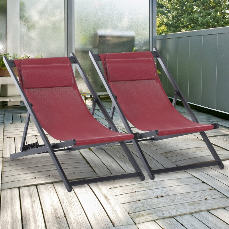 Outsunny® Leżak Składany 2-częściowy Zestaw Składanych Krzeseł Ogrodowych Kempingowych Aluminium Bordowy