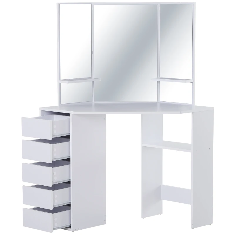 HOMCOM® Toaletka z 3 Lustrami i 5 Szufladami Płyta Wiórowa Biała